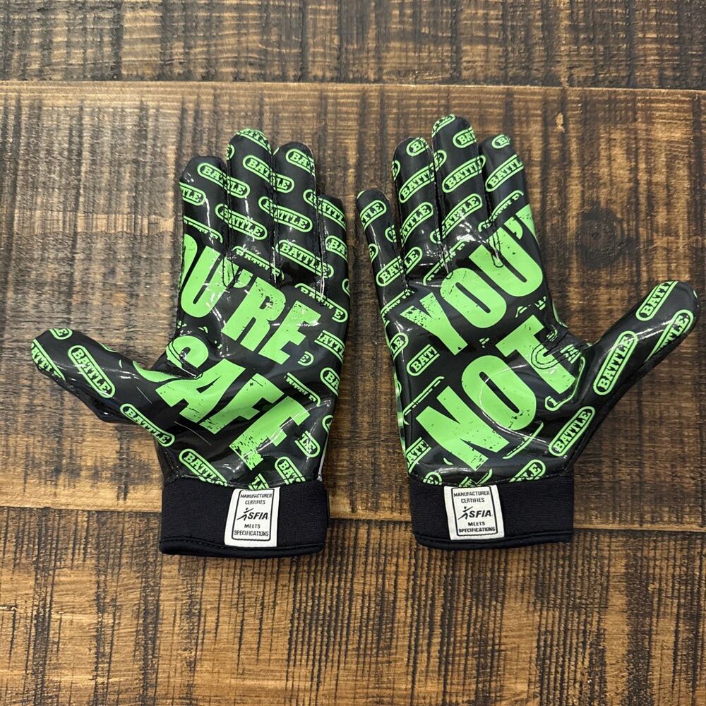 Battle Sports Youth Large Football Receiver Gloves YL Black Neon Green
